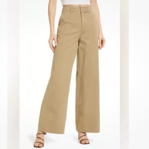 Good American Sz 8 Relaxed Wide Leg Skate Pants Tan 100% Cotton Casual Style - Picture 2 of 8